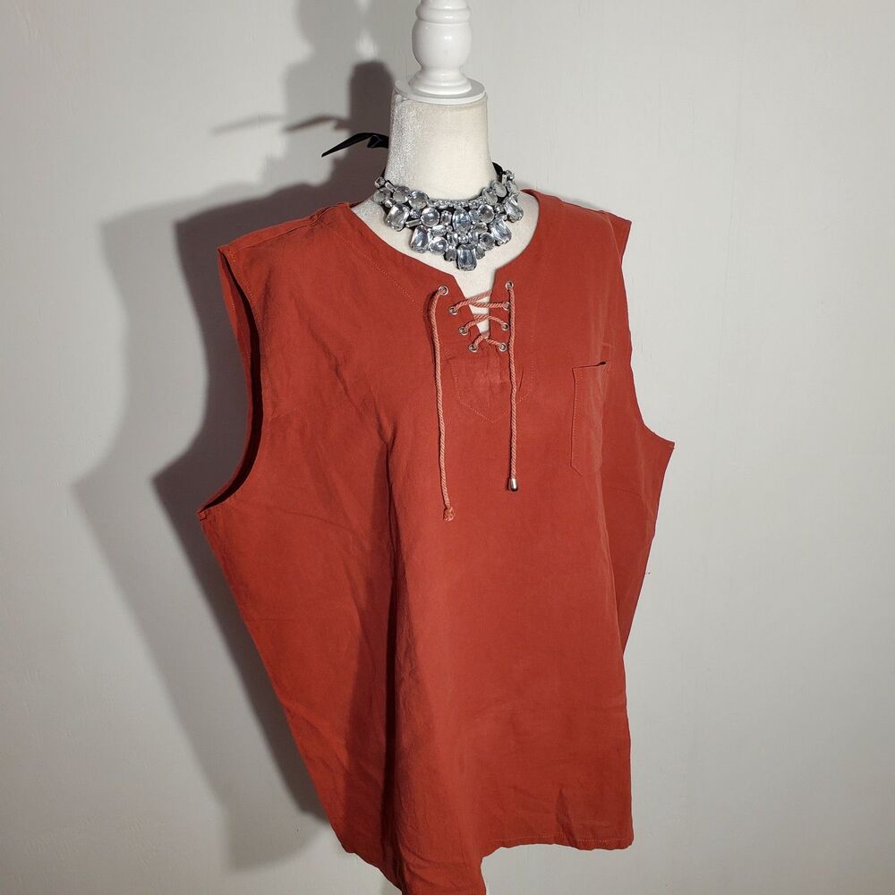 COOFANDY TUNIC ORANGE BRICK SLEEVELESS COTTON/SPANDEX SIZE 2X